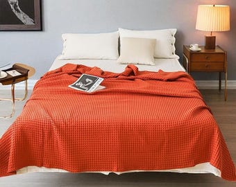 Coperta in morbido cotone con trama a nido d'ape, coperta in maglia a nido d'ape leggera e accogliente, coperta minimalista traspirante per divano, regalo moderno per la casa.