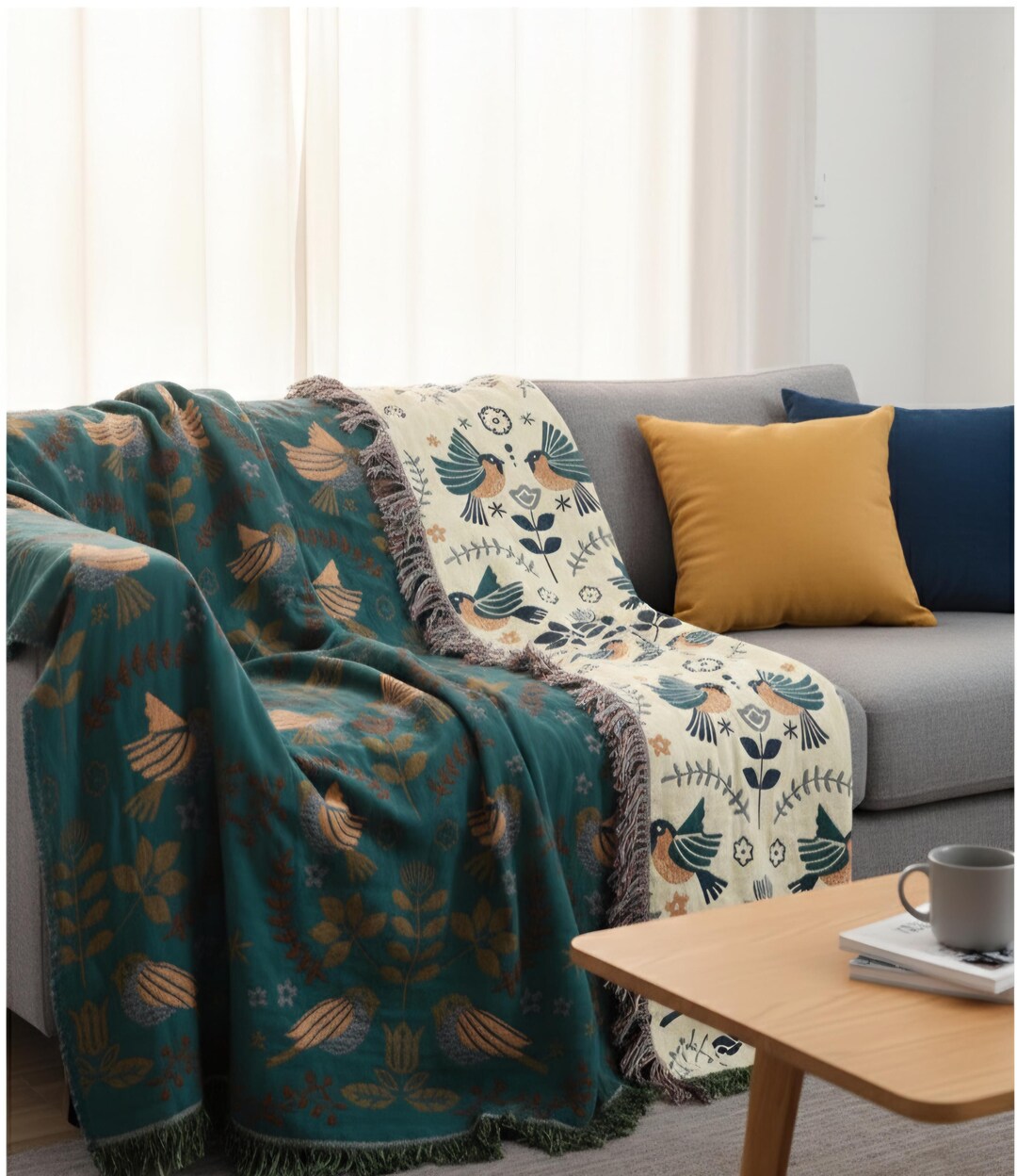 Botanical Throw Blanket, Cozy Floral Tapestry, Plants Decor, Woven ...