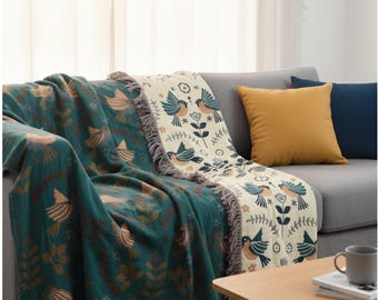 Botanical Throw Blanket, Cozy Floral Tapestry, Plants Decor, Woven Throw for Living Room, Garden Lover Gift perfect gift for nature lovers
