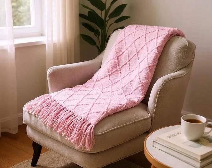 Woven Cotton Throw Blanket – Chunky Knit, Boho Fleece Sofa Blanket, Cozy Minimalist Home Decor, Scandinavian Style, Housewarming Gift