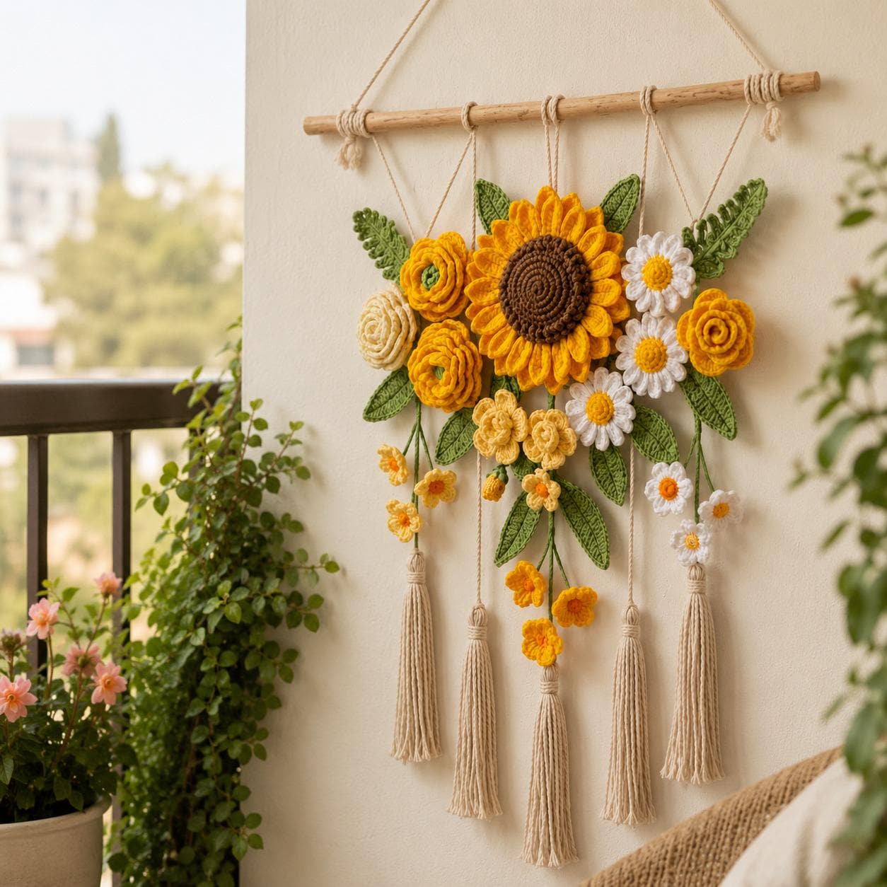 28 Large Sunflower Crochet Patterns: Brighten Your Home with DIY Decor 24 Crochet Sunflower Wall Hanging Pattern: Boho Flower