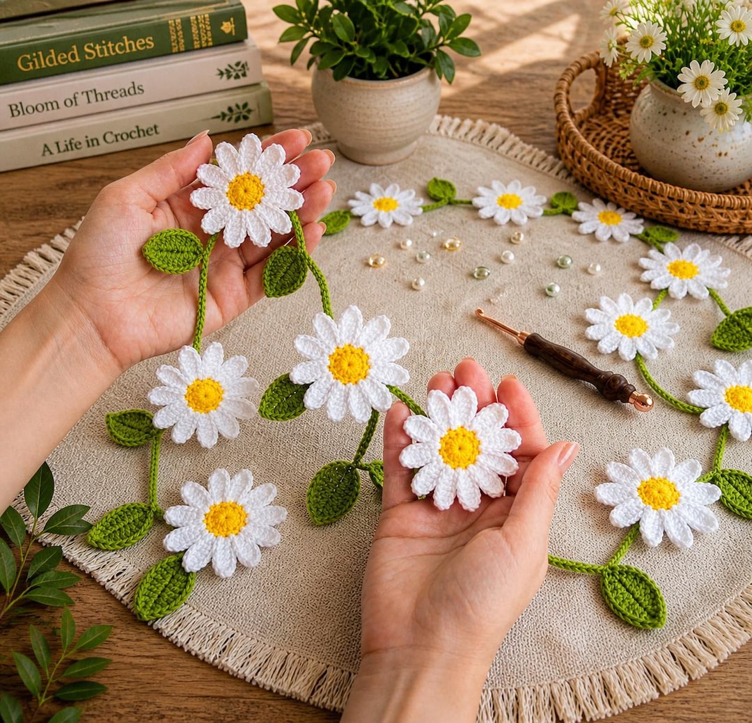 Daisy Flower Garland Crochet Pattern - Daisy Curtain Hanging Decor