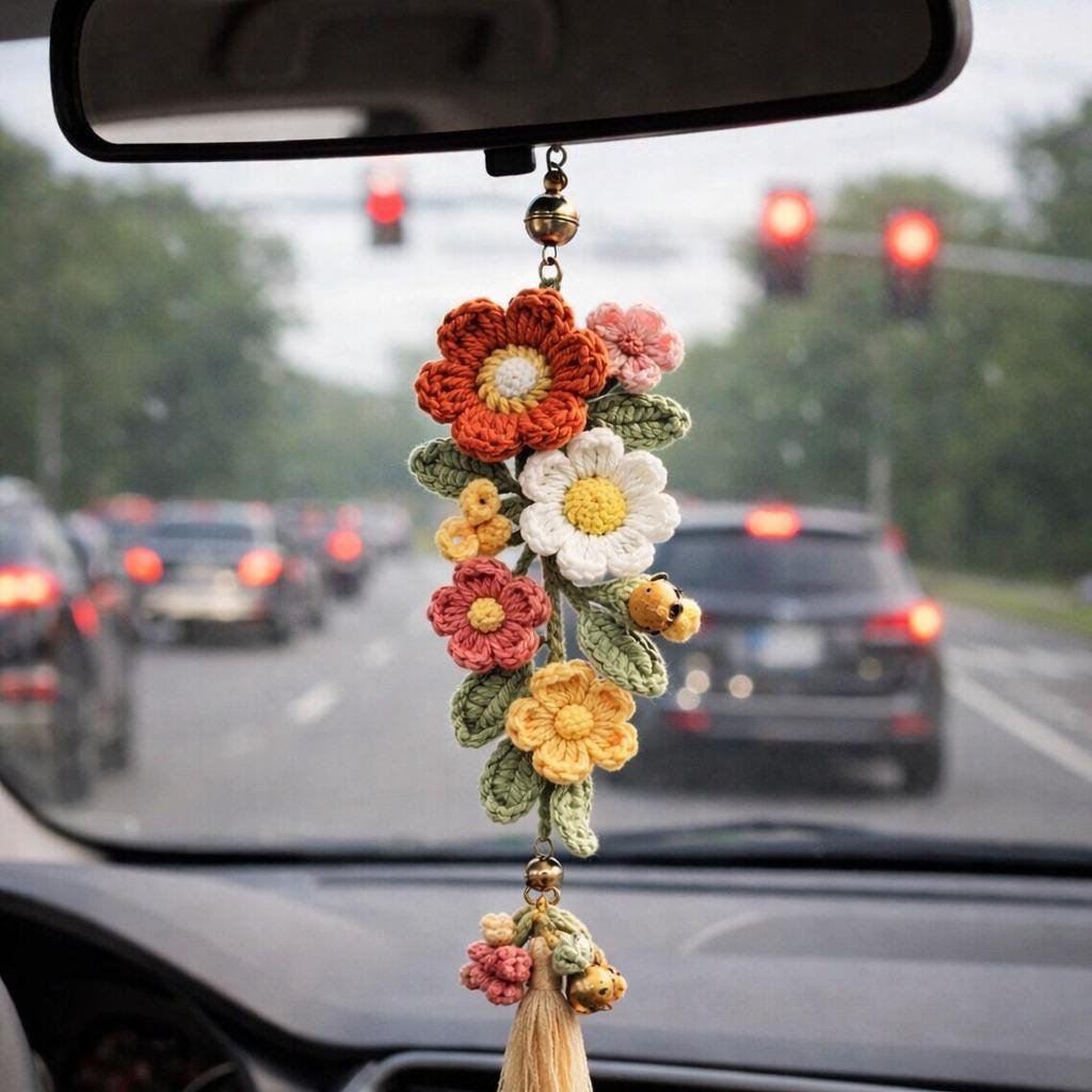 Pianta appesa all'uncinetto per auto, crochet cestino appeso