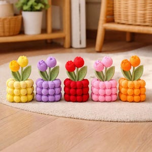 かぎ針編みのチューリップポットの編み図｜テクスチャードバブルステッチのあみぐるみフラワーチュートリアル（PDF）