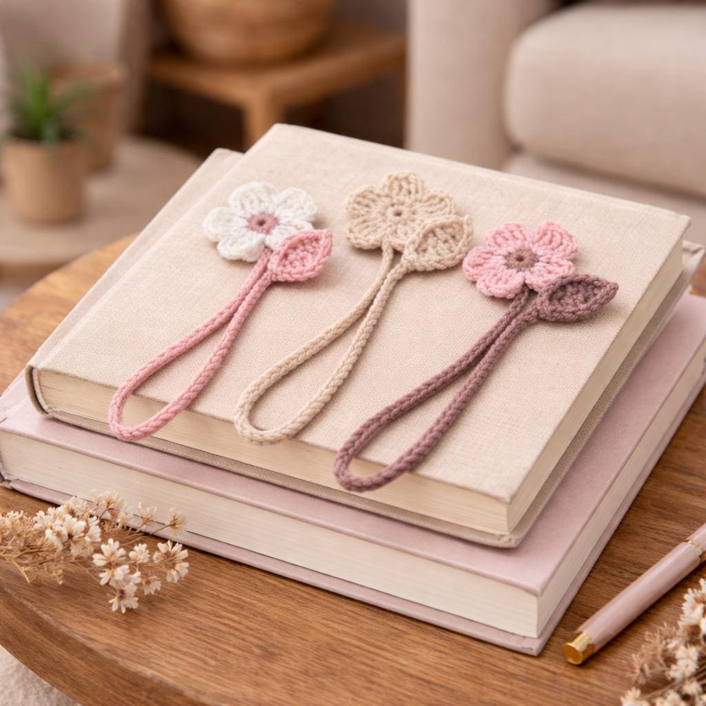 30 Flower Bookmark Crochet Patterns to Add a Handmade Touch to Reading Time 14 Flower Bookmark with Leaf Detail Pattern