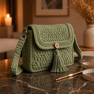 Crochet Crossbody Bag Pattern, Starburst Stitch, Tassel Detail (PDF Download)