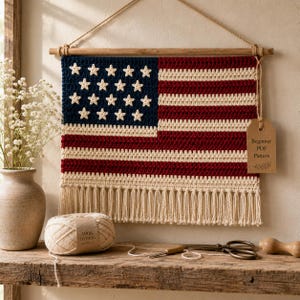Crochet American Flag Pattern: Patriotic Wall Hanging Tapestry | PDF Download | US Terms