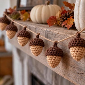 3D Crochet Acorn Garland Pattern: Fall Woodland Bunting Set | US Terms PDF