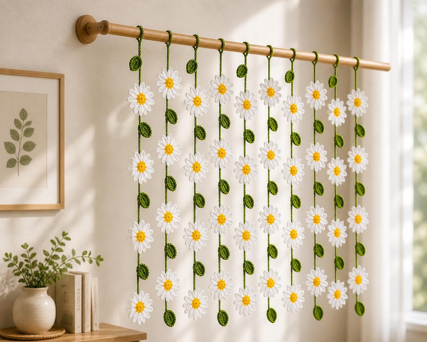 Daisy Flower Garland Crochet Pattern - Daisy Curtain Hanging Decor