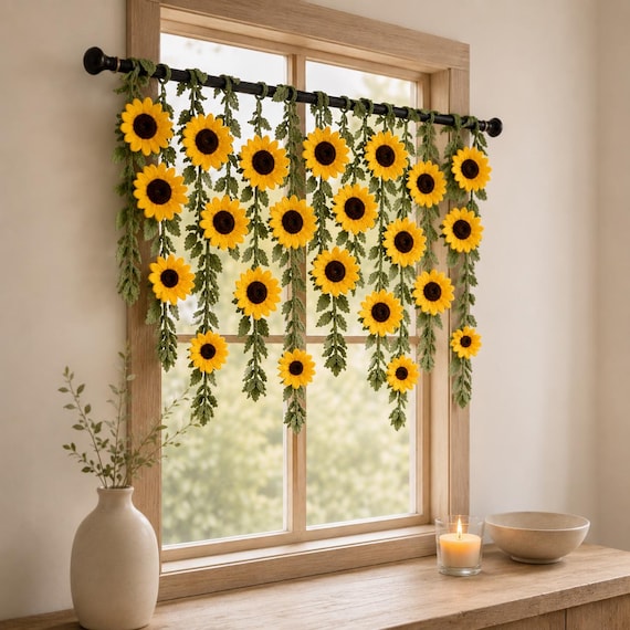 Sunflower Crochet Curtain Pattern | Boho Floral Garland (PDF Pattern)