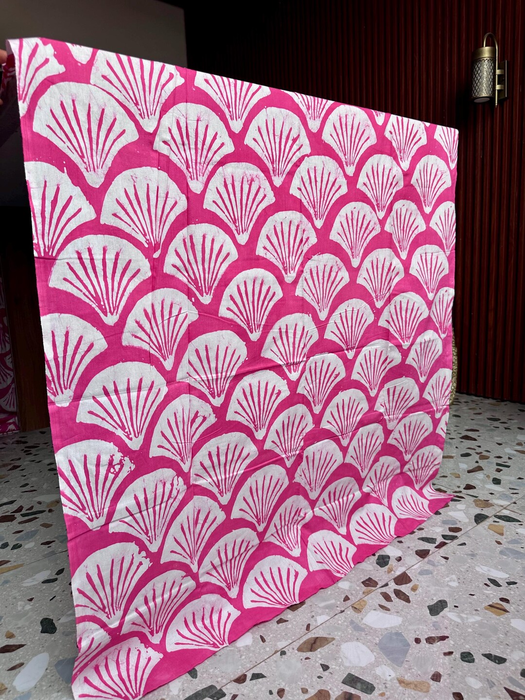 Pink Adire Fabric 5 Yards Hand Dyed Nigerian Batik Cotton Fan Shell ...