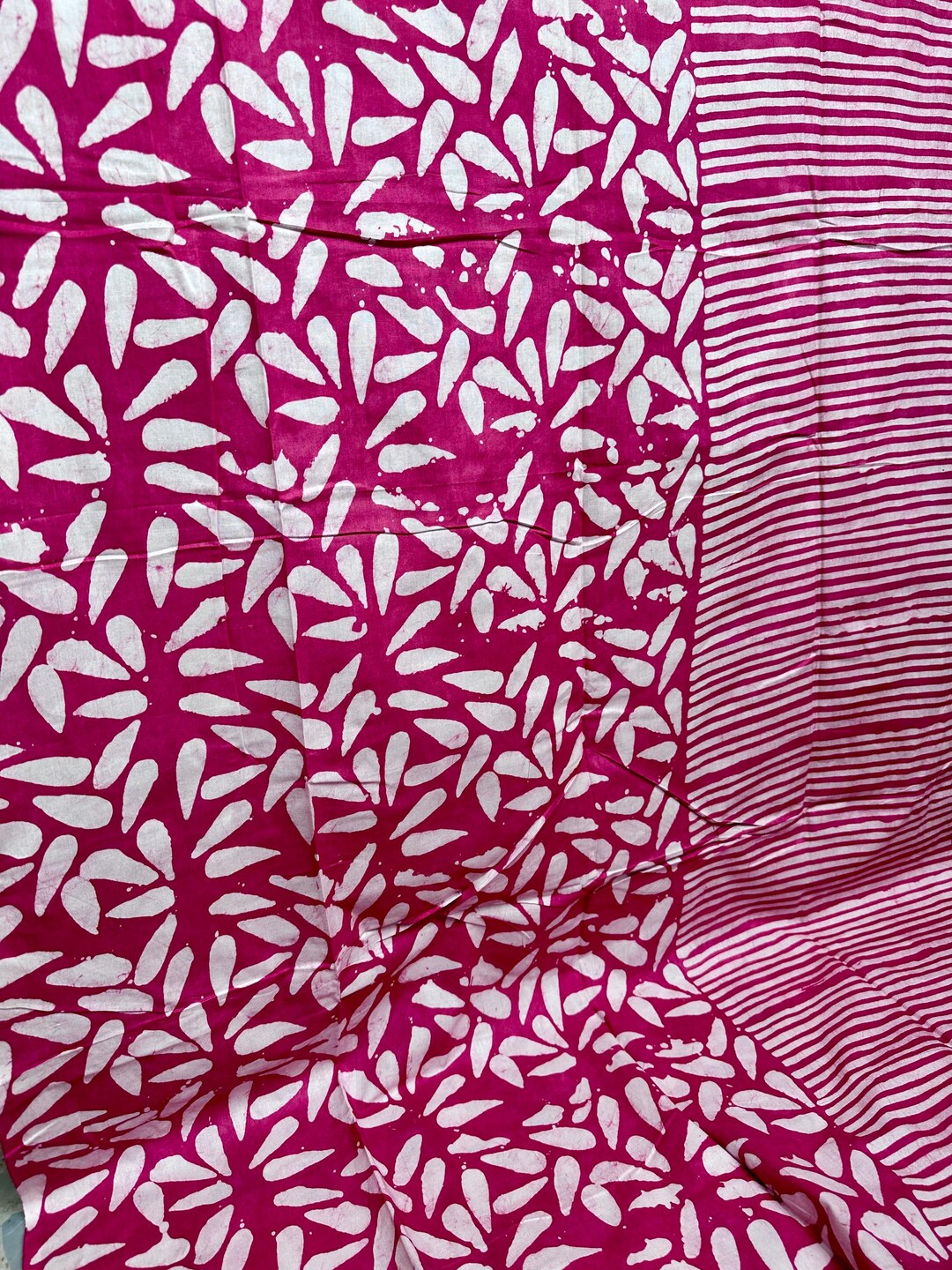 Pink Adire Fabric 5 Yards Hand Dyed Nigerian Batik Cotton Petal Stripe ...