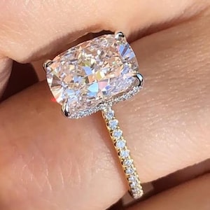 3ct Kissenschliff Moissanit Verlobungsring 14 Karat solidem Gelbgold Ehering, Ring vorschlagen, Jubiläumsring für sie, einzigartiger Versprechensring