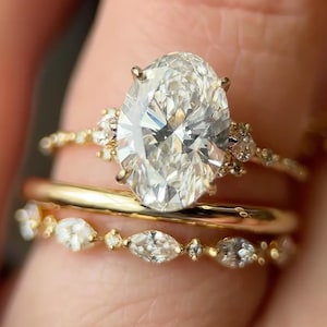 4 CT Oval Cut Moissanite Engagement Ring, 14k Yellow Gold Bridal Set Wedding Band, Anniversary Ring For Her Matching Ring Set, Promise Ring