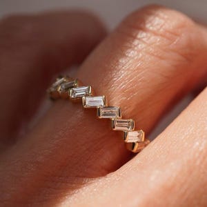 Baguette Shape Diamond Eternity Band, Statement Ring, Eternity Ring, Engagement Ring 14k Yellow Gold Wedding Band, Stacking Dainty Band