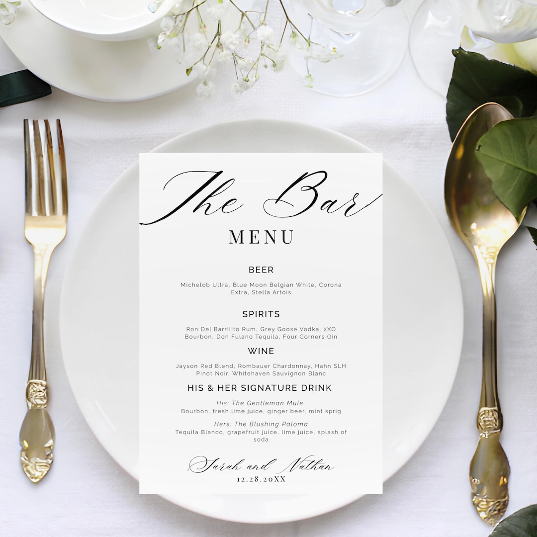 Modern Wedding Bar Sign Template | Editable Canva Bar Menu | Signature ...