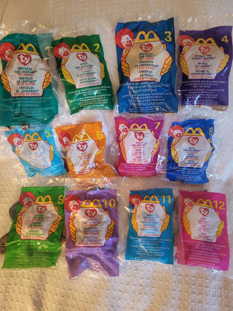 Smoochy Rocketship Mcdonald’s Happy Meal, Beanie Babies 1999 12-piece Set. Freckles, Antsy ...