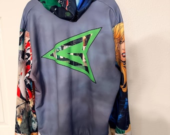 This is a DC Comics Green Arrow themed pullover hoodie. XXL