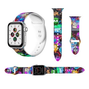 Smartwatch-Armband für Gamer, leuchtendes Neon-Cartoon-Armband, farbenfrohes Armband mit Videospiel-Muster, Zubehör für Gaming-Setup, cooles Geschenk für Gamer White