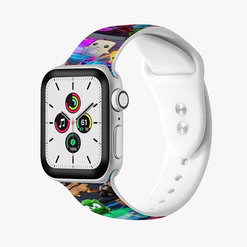 Smartwatch-Armband für Gamer, leuchtendes Neon-Cartoon-Armband, farbenfrohes Armband mit Videospiel-Muster, Zubehör für Gaming-Setup, cooles Geschenk für Gamer Bild 4