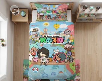 かわいい漫画の世界のブランケット、カラフルなキャラクターの街のスロー、パステルカラーの子供用フリースブランケット、かわいいゲーマーガールの部屋の装飾、プレイルームのベッドカバー