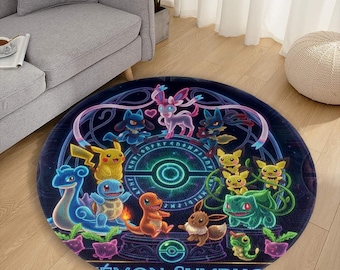 丸型アニメモンスターエリアラグ - ギャラクシーゲーミングルームラグ、柔らかい滑り止め円形カーペット、ゲーマー寝室フロアマット、ファンタジークリーチャー装飾ギフト