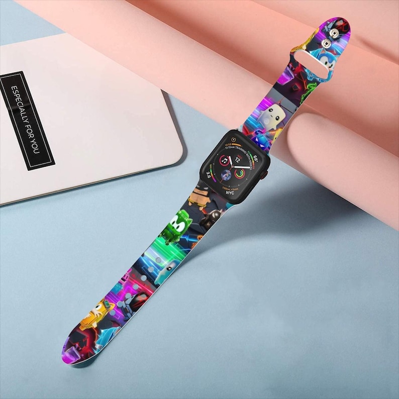 Smartwatch-Armband für Gamer, leuchtendes Neon-Cartoon-Armband, farbenfrohes Armband mit Videospiel-Muster, Zubehör für Gaming-Setup, cooles Geschenk für Gamer Bild 1