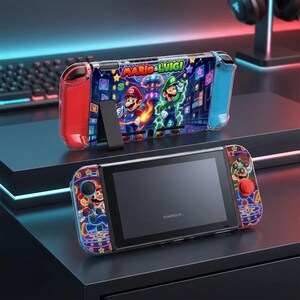 Neon Retro Plumbing Brothers Game Console Cover, Hard Protective Case for Nintendo Switch & Switch OLED, Cyber City Video Game Accessories