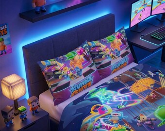 子供用ゲーマー枕カバー、Stumble Guysをイメージしたカスタム枕カバー、ビデオゲームルームの装飾、男の子への誕生日プレゼント、超ソフトな枕カバー