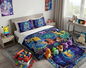 Anime Creature Throw Blanket - Cosmic Gaming Blanket, Neon Galaxy Fleece Blanket, Soft Gamer Sofa Plush Blanket, Video Game Room Decor Gift