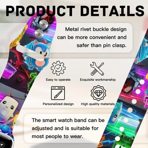 Smartwatch-Armband für Gamer, leuchtendes Neon-Cartoon-Armband, farbenfrohes Armband mit Videospiel-Muster, Zubehör für Gaming-Setup, cooles Geschenk für Gamer Bild 7