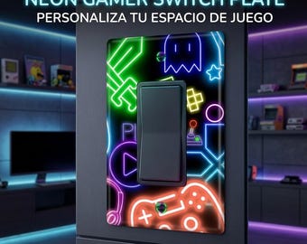 Neon Gaming Light Switch Cover Plate, Decorative Rocker Switch Plate for Game Room Setup, Video Game Bedroom Wall Decor