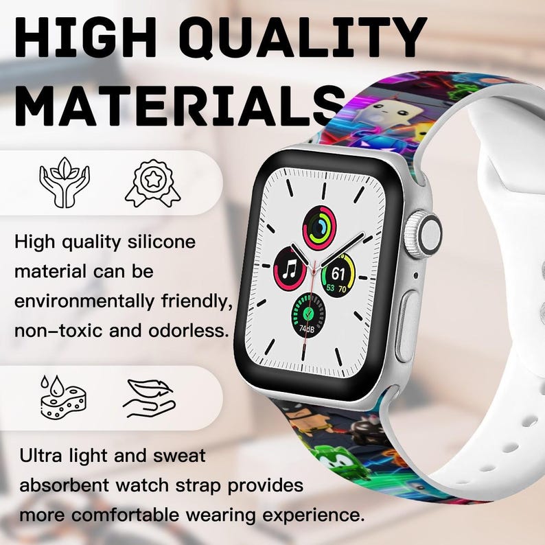 Smartwatch-Armband für Gamer, leuchtendes Neon-Cartoon-Armband, farbenfrohes Armband mit Videospiel-Muster, Zubehör für Gaming-Setup, cooles Geschenk für Gamer Bild 6