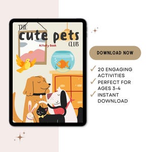 Cute Pets Club Activity Book for Kids | 20 Printable Activities | Ages 3-4 Learning Activities | Tracing, Matching, Sorting