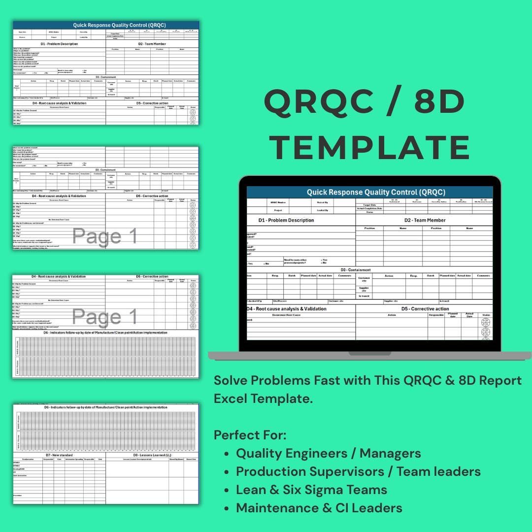 QRQC & 8D Report Excel Template | Problem Solving Tool (printable) - Etsy