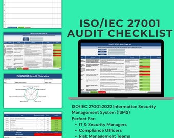 ISO 27001 Audit Checklist Excel | ISMS Compliance Tracker | Editable InfoSec Spreadsheet | Cybersecurity Risk Tool