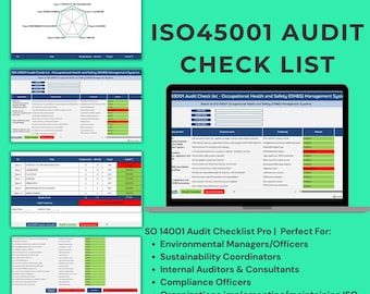 Checklist di audit ISO 45001 Pro / Strumento completo per la conformità alla sicurezza OH&S / Modello modificabile (Excel)