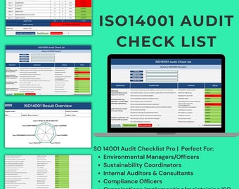 Checklist di audit ISO 14001 Pro / Strumento di conformità ambientale / Modello Excel EMS modificabile