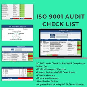 ISO 9001-auditchecklist Pro | QMS-compliancetool | Bewerkbare Excel-sjabloon voor kwaliteitsbeheer