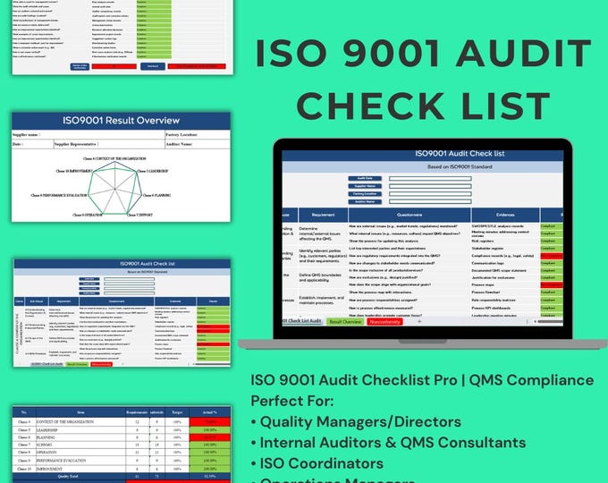 Qms Instruments Tools ISO 9001 Audit Checklist Pro | QMS Compliance Tool | Editable Quality ...