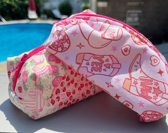 Mini Handmade Hand-sewn Makeup Cosmetic Bag Travel Pouch Toiletry Colorful Quilted Lined Fabric Beach Accessory Pouch