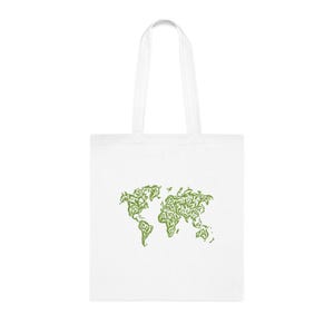 Bolsa de tela con diseño de hojas y mapa del mundo - Diseño ecológico botánico - Bolsa de algodón reutilizable con motivos de vid - Regalo para amantes de la naturaleza - Bolsa de viaje ecológica