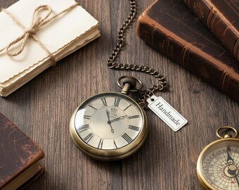 Gepersonaliseerde zakhorloge met ketting in houten kist / Aangepast jubileumcadeau voor echtgenoot