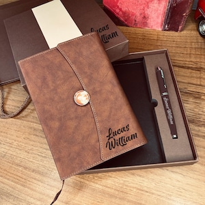 Custom Leather Journal Gift Box - Personalized Notebook, Pen Set - Gift for Him Her - Graduation Gift - Boss Gift - Writing Set