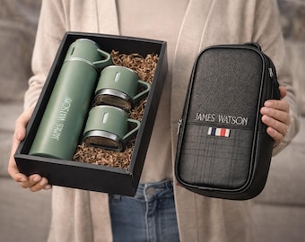 Gepersonaliseerde thermoskadoset voor heren, aangepaste thermoskan