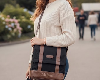 The Bloomsbury Borough / Gepersonaliseerde op maat gemaakte uniseks canvas en veganistisch leer 13-inch laptoptas - zwarte editie