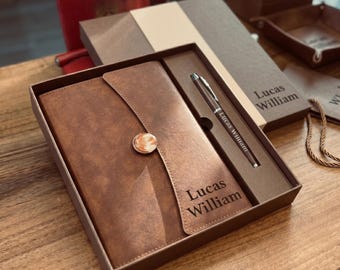 Custom Journal Gift Set  / Personalized Notebook + Engraved Pen + Gift Box