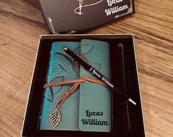 Gepersonaliseerde notitieboekje en styluspen in geschenkverpakking – hervulbare planner – gegraveerd dagboek, jubileumcadeau