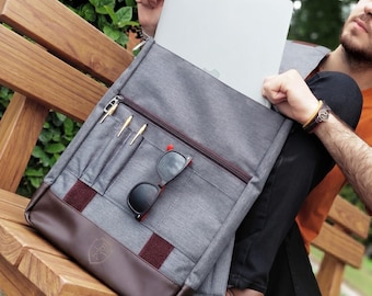 Op maat gemaakte canvas laptoprugzak - waterdichte veganistische leren reisschoolrugzak
