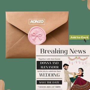 Modèle modifiable d'invitation de mariage - Design traditionnel indien | Carte "Retenez cette date" imprimable | Style de journal moderne | Aonzo